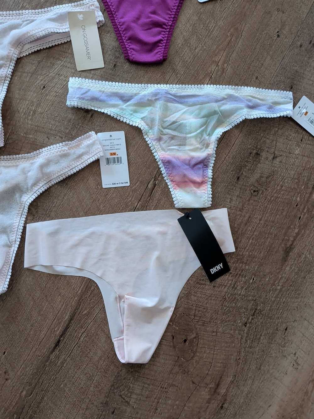 On Gossamer Purple & Light Pink Thong Panty Set - Picture 2 of 5